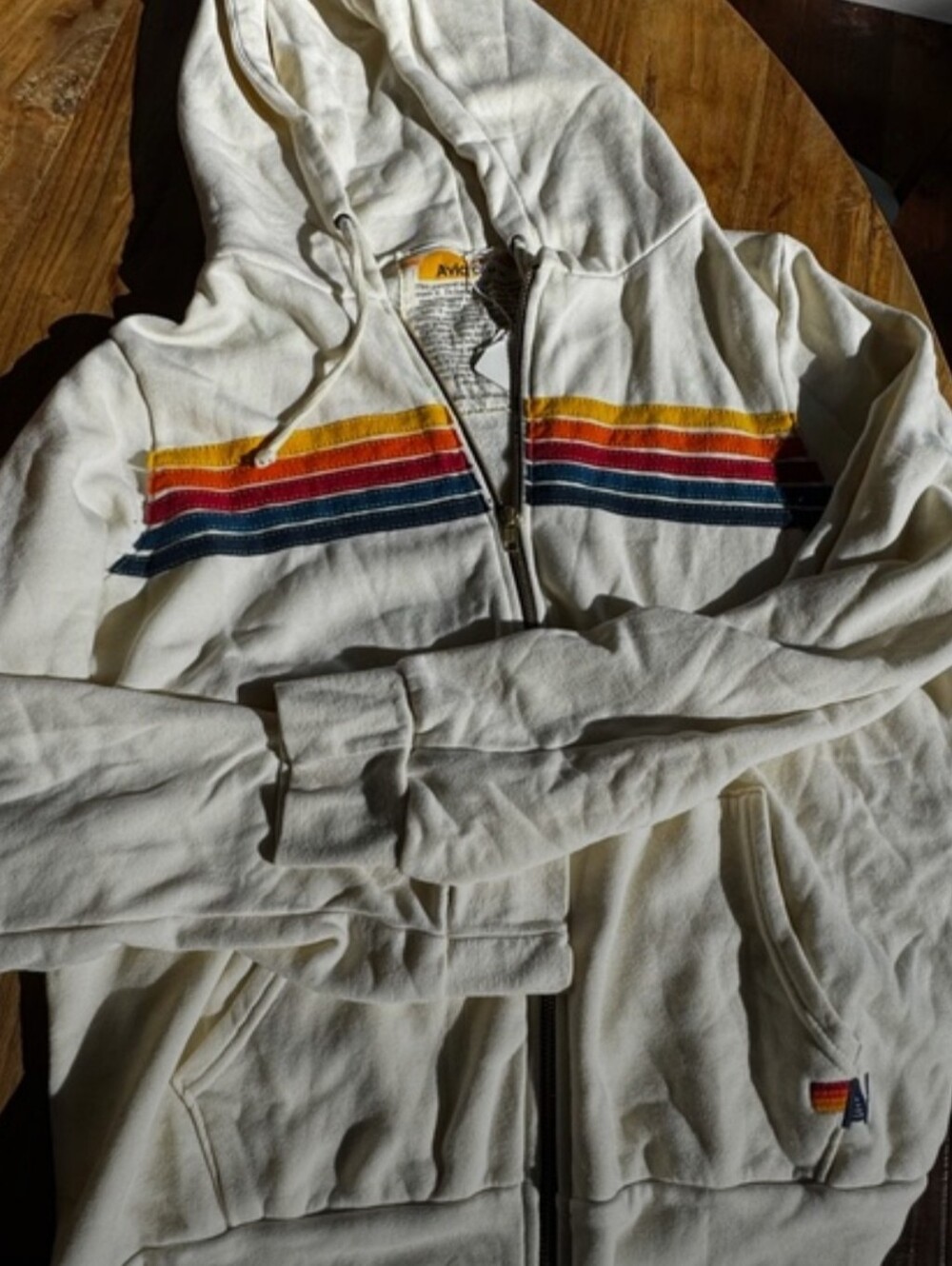 Aviator Nation Women's Cream Zip-Up Hoodie with Retro Stripe - Picture 1 of 5